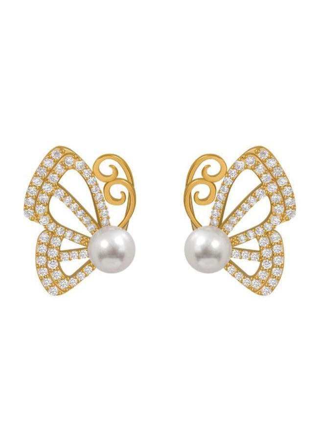 NIBEMINENT - Rhinestone Studded Butterfly Design Stud Earrings - Image 1
