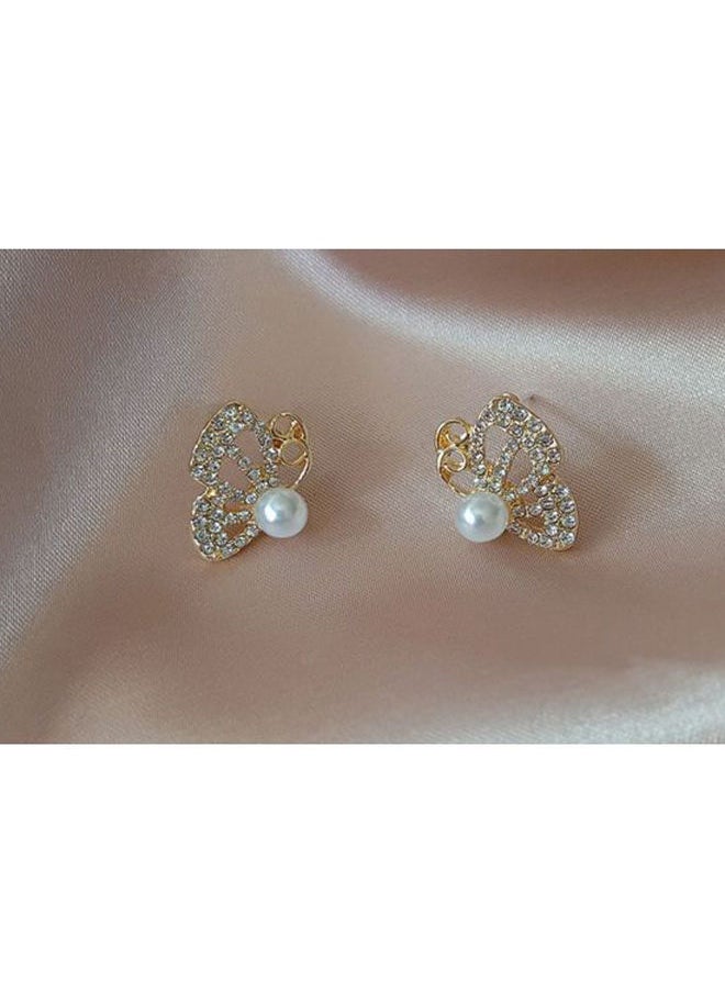 NIBEMINENT - Rhinestone Studded Butterfly Design Stud Earrings - Image 1