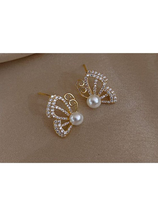 NIBEMINENT - Rhinestone Studded Butterfly Design Stud Earrings - Image 1