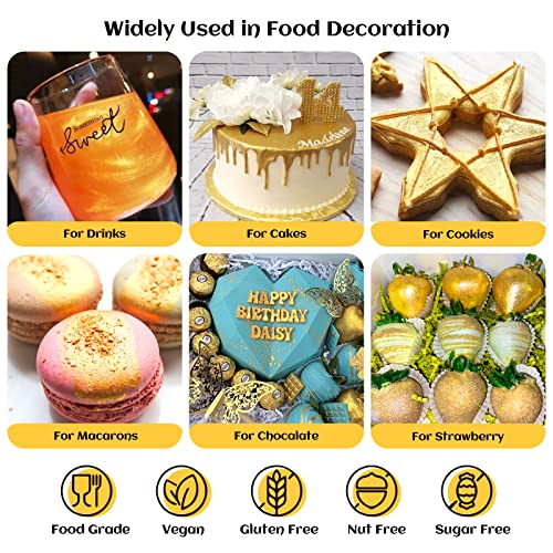 INOCERIS Edible Luster Dust, 5 Grams Food Grade Gold Cake Dust Shimmer Metallic Gold Food Coloring Powder for Cake Decorating, Baking, Fondant, Chocolate, Candy, Drinks, Cookies - Image 3