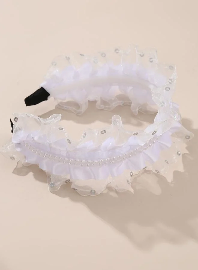 تايك تو عصابة رأس دانتيل ولؤلؤ صناعي