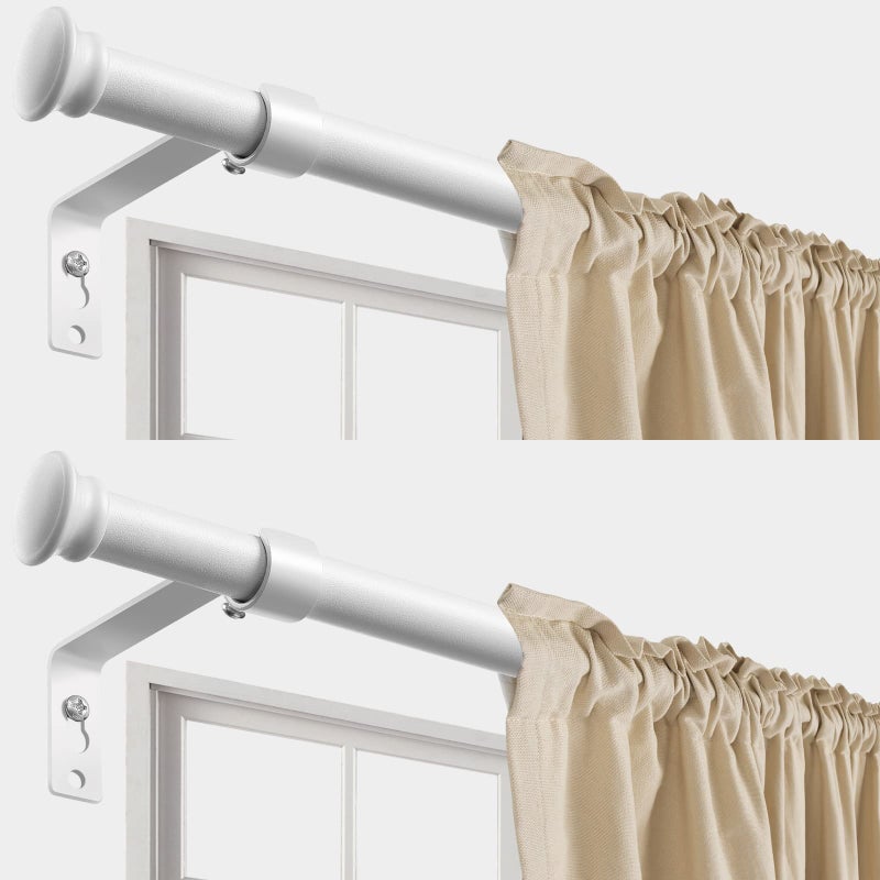 White Curtain Rods for Windows 48 to 93 58 Inch Heavy Duty Metal Curtain Rod 2 Pack Blackout Farmhouse Drapery Rods with Brackets Rustic