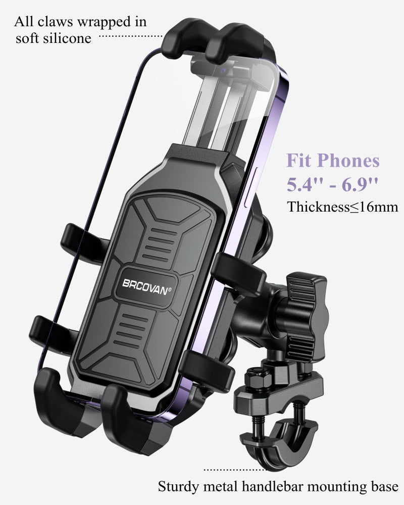 BRCOVAN Motorcycle Phone Mount Holder with Vibration Dampener, Anti-Shake Handlebar Cellphone Cradle for Bike Bicycle Scooter ATV, Adjustable Fit 5.4-6.9'' Smartphone - Image 3
