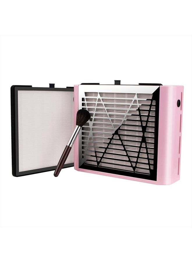 BRANTMAKER Nail Dust Collector with Brush and 2 Reusable Filters, 60W Vacuum Dust Fan for Acrylic Nails (pink) - Image 1