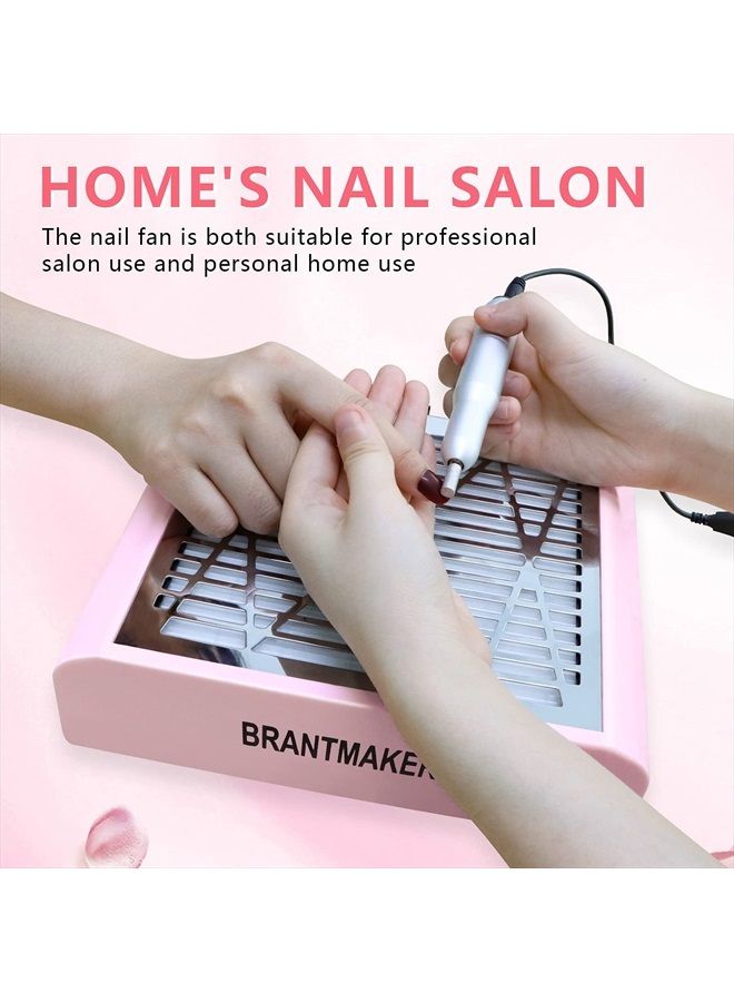 BRANTMAKER Nail Dust Collector with Brush and 2 Reusable Filters, 60W Vacuum Dust Fan for Acrylic Nails (pink) - Image 5