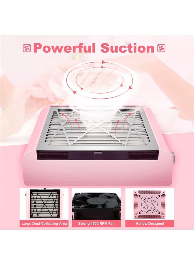 BRANTMAKER Nail Dust Collector with Brush and 2 Reusable Filters, 60W Vacuum Dust Fan for Acrylic Nails (pink) - Image 2