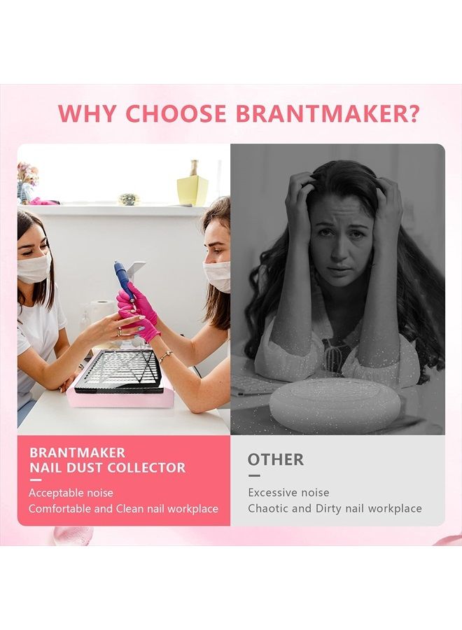 BRANTMAKER Nail Dust Collector with Brush and 2 Reusable Filters, 60W Vacuum Dust Fan for Acrylic Nails (pink) - Image 3