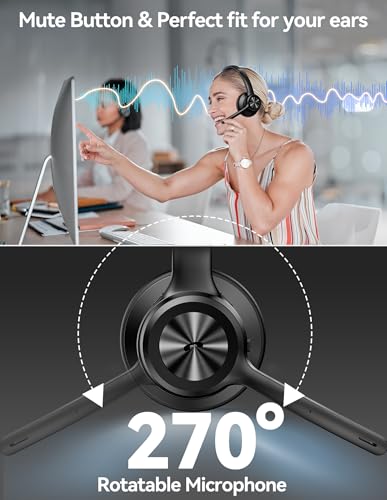 TECKNET Wireless Headset, Bluetooth Headset with Noise Cancelling Microphone - Rechargeable Bluetooth V5.2 Headphones, 50H Playtime & Mic Mute, On Ear Headphones for Trucker/Remote Work/Call Center - Image 5