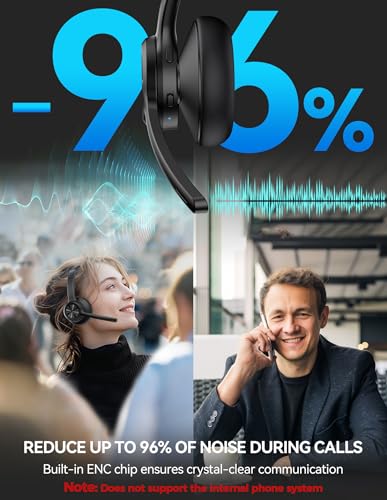 TECKNET Wireless Headset, Bluetooth Headset with Noise Cancelling Microphone - Rechargeable Bluetooth V5.2 Headphones, 50H Playtime & Mic Mute, On Ear Headphones for Trucker/Remote Work/Call Center - Image 4