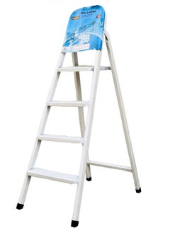 ROBUSTLINE Robustline Steel Ladder 4 Steps Foldable Step Ladder with Handgrip and Non-Slip Treads, 150 kgs Weight Capacity- White 
