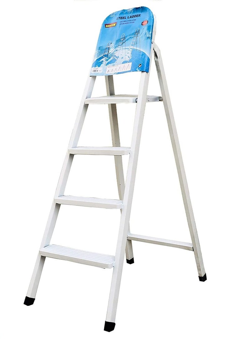 ROBUSTLINE Robustline Steel Ladder 4 Steps Foldable Step Ladder with Handgrip and Non-Slip Treads, 150 kgs Weight Capacity- White 