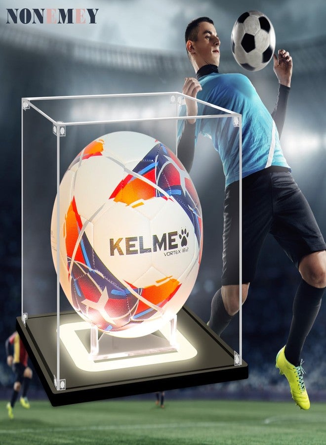 NONEMEY Soccer Display Case with Light, UV Protected Acrylic Soccer Box Full Size with Black Base, Soccer Display for Autographed Ball Memorabilia Gifts - Image 3