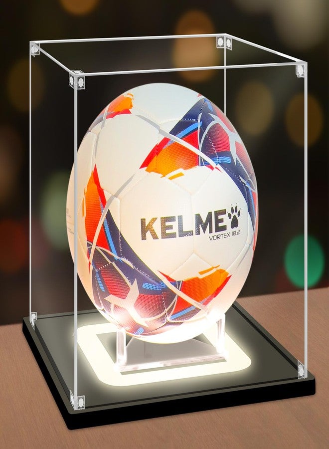 NONEMEY Soccer Display Case with Light, UV Protected Acrylic Soccer Box Full Size with Black Base, Soccer Display for Autographed Ball Memorabilia Gifts - Image 1