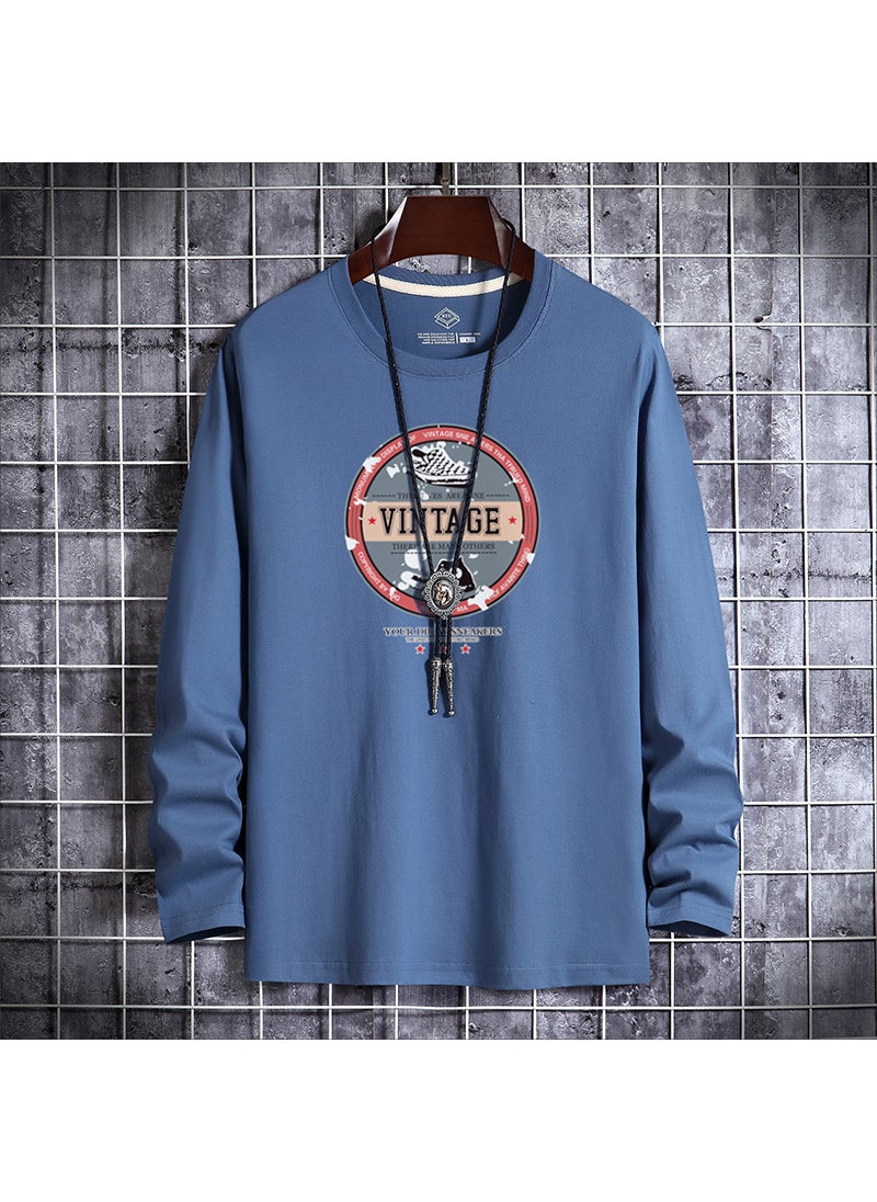 Generic - New Long Sleeve T-Shirt Round Neck Slim Fit Korean Style Base Layer Top For Young Men Lightweight Autumn Trendy Slim Fit T-Shirt Fog Blue - Image 1