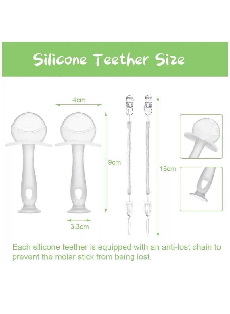 Bebiland 2PCS Teether Toy Silicone Baby Teether with Suction Cup, Baby Teething Toy with 2 Anti-Lost Chain, Teething Ring for 2 Months Above Infant Sore Gums Pain Relief (Clear)  - Image 2