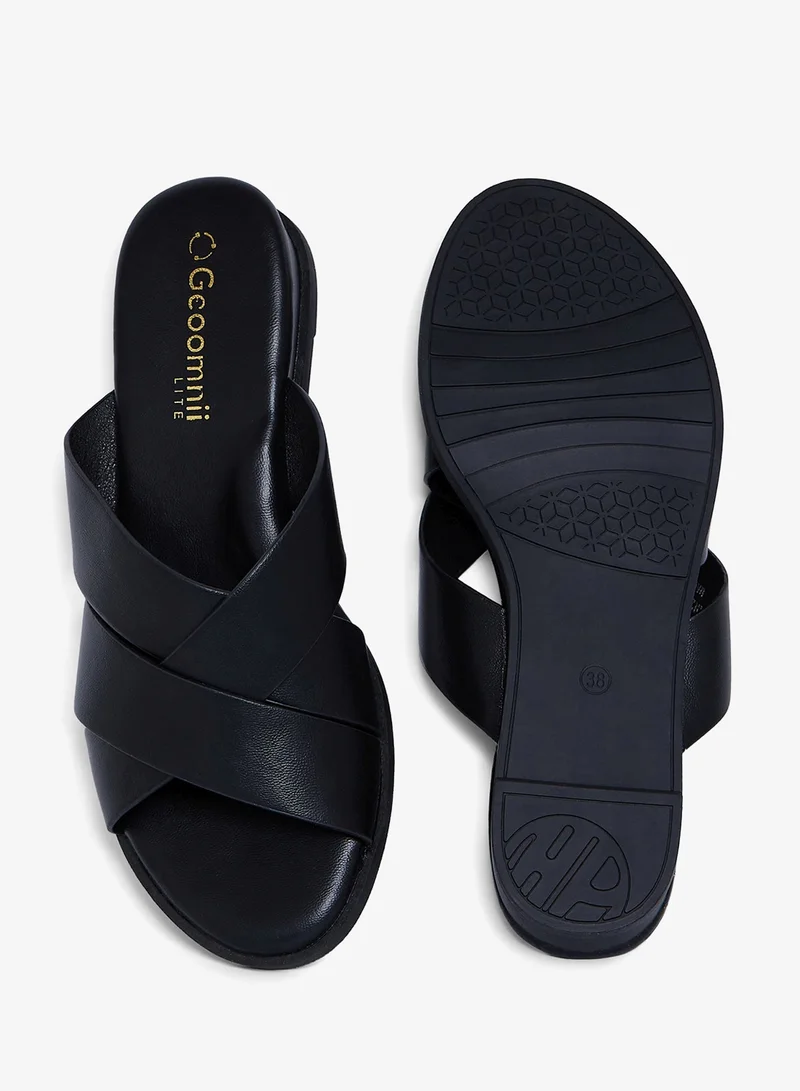 Geoomnii BLACK Geoomnii Comfort Slide Sandals for Women – Cushioned Slip-On Casual Sandals for Daily Wear, Home, Travel & Walking for Women | Best Price UAE