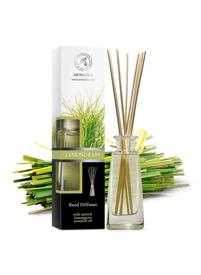 Aromatika Lemongrass Diffuser W/Lemongrass Oil 3.4 Fl Oz Scented Reed Diffuser 0% Alcohol Diffuser Gift Set Best For Aromatherapy Room Air Fresheners Lemongrass Essential Oil Diffuser  - Image 1
