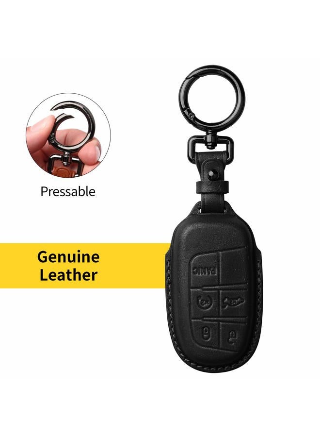 Tukellen for Jeep Key Fob Cover Leather,Leather Key Case Protector Compatible Jeep Grand Cherokee Renegade Chrysler 200 300 Dodge RAM Durango Challenger Journey Dart Fiat (only for Keyless go)-Black - Image 5