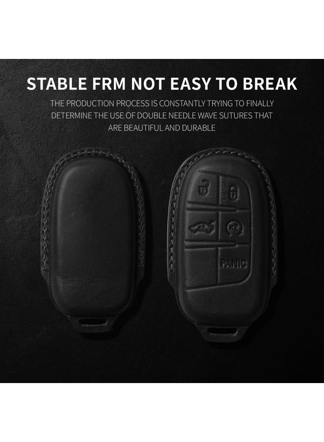 Tukellen for Jeep Key Fob Cover Leather,Leather Key Case Protector Compatible Jeep Grand Cherokee Renegade Chrysler 200 300 Dodge RAM Durango Challenger Journey Dart Fiat (only for Keyless go)-Black - Image 3