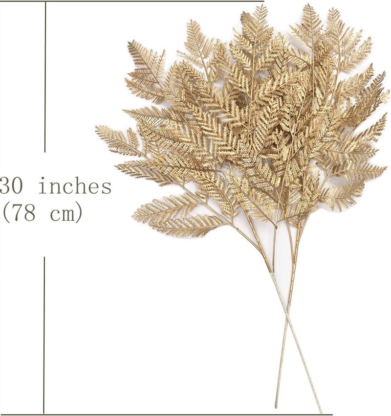 LOVENIMEN Artificial Golden Plants for Christmas Decoration Tall 30 Inch, Fake Fern Leaves Simulation Persian Grass Bushes Faux Shrubs Outdoor Indoor Home Garden Hotel Hall Table Centerpieces - Gold Decor 2 Pcs - Image 4