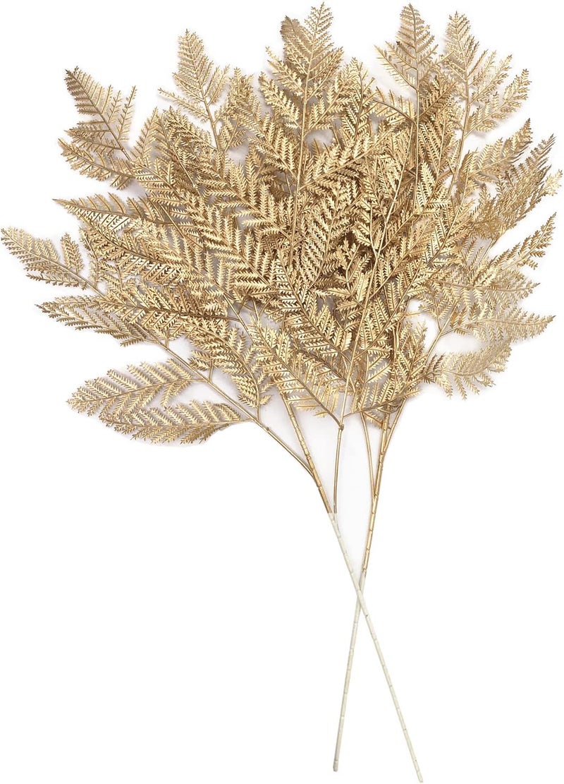 LOVENIMEN Artificial Golden Plants for Christmas Decoration Tall 30 Inch, Fake Fern Leaves Simulation Persian Grass Bushes Faux Shrubs Outdoor Indoor Home Garden Hotel Hall Table Centerpieces - Gold Decor 2 Pcs - Image 1
