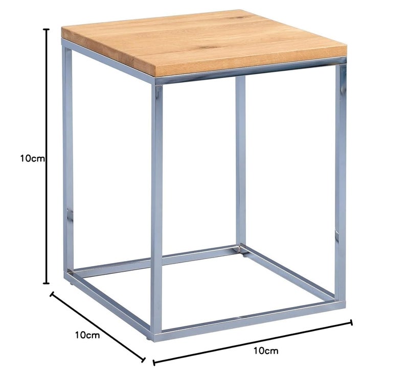 INDIAN DECOR INDIAN DECOR 31346 Side Table Wood ChromePlated Metal Wild Oak Solid Oiled 40 x 40 x 52 cm Chrome  - Image 2
