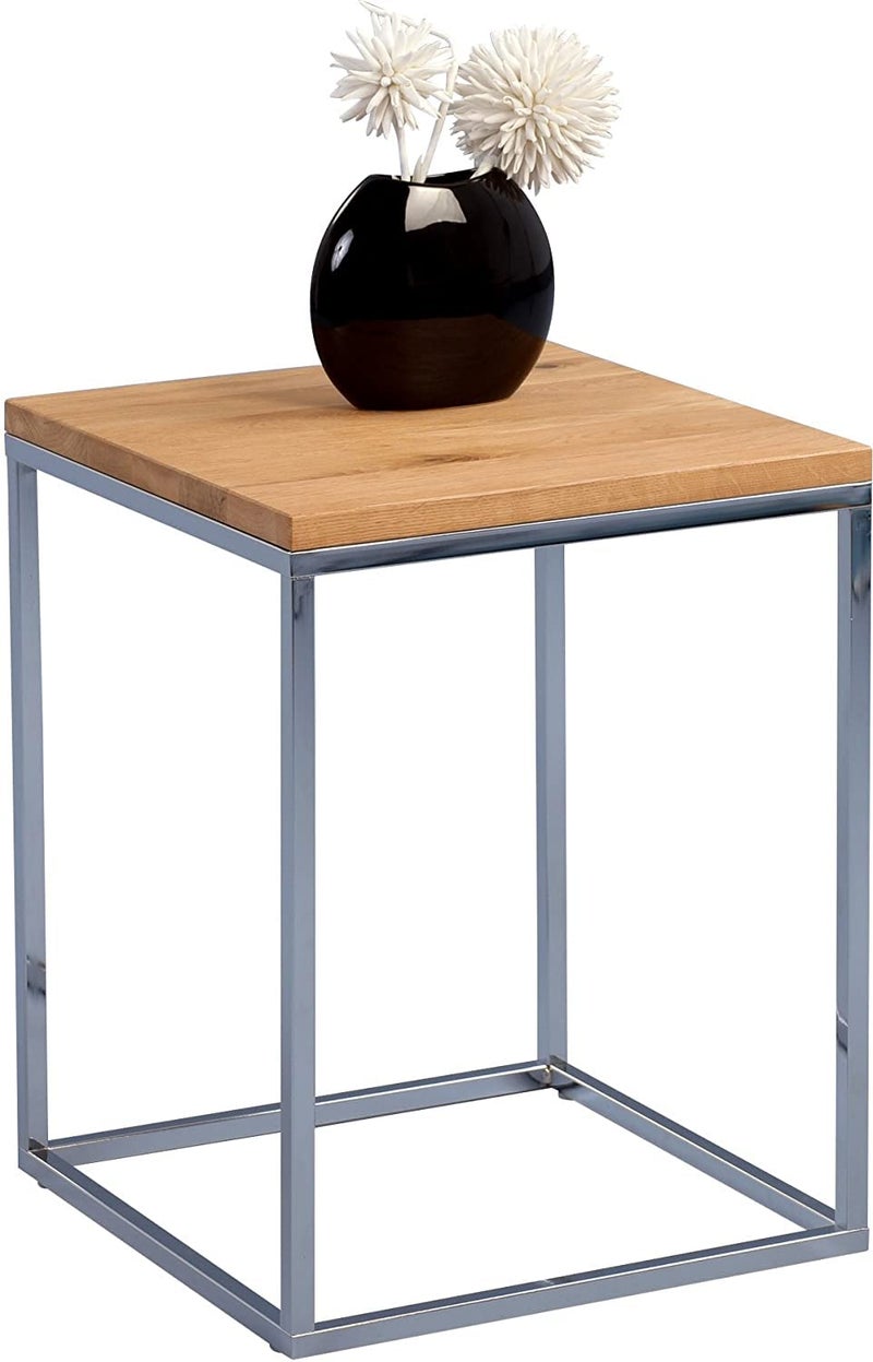INDIAN DECOR INDIAN DECOR 31346 Side Table Wood ChromePlated Metal Wild Oak Solid Oiled 40 x 40 x 52 cm Chrome  - Image 1