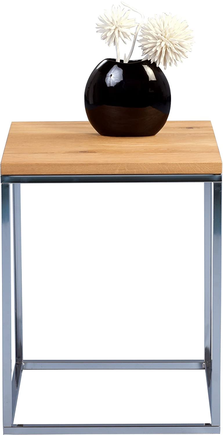 INDIAN DECOR INDIAN DECOR 31346 Side Table Wood ChromePlated Metal Wild Oak Solid Oiled 40 x 40 x 52 cm Chrome  - Image 4