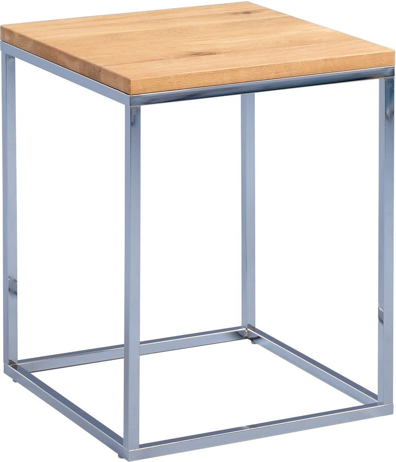 INDIAN DECOR INDIAN DECOR 31346 Side Table Wood ChromePlated Metal Wild Oak Solid Oiled 40 x 40 x 52 cm Chrome  - Image 3