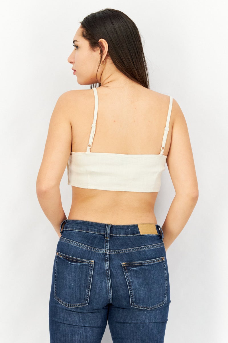 ASOS توب قصير بلا أكمام على شكل حرف U للنساء، كريمي - Image 3
