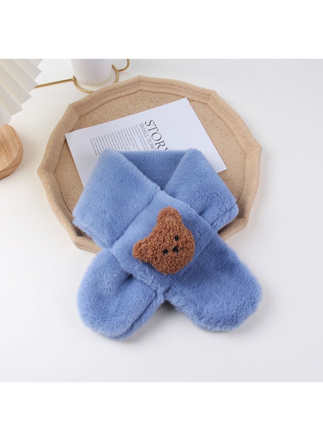 K-style Of Cute And Versatile Plush Kidsren's Scarf Cartoon Boys And Girls Thickeneded Imitation Rabbit Fur Winter Baby Warm Scarf