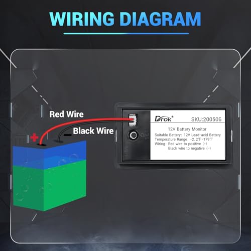 DROK مراقب بطارية DROK RV 12 فولت - مقياس بطارية عربة الجولف بشاشة LCD 10-100 فولت، مقياس جهد السيارة ومقياس درجة الحرارة لمشاريع DIY - Image 4
