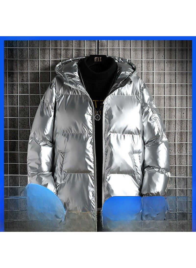Generic - Shiny Puffer Down Jacket Mens Hooded Korean Style Cool Silver - Image 1