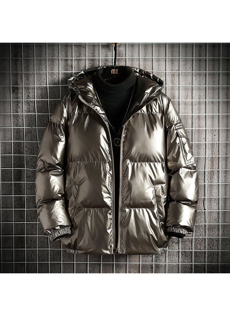 Generic - Shiny Puffer Down Jacket Mens Hooded Korean Style Cool Silver - Image 1