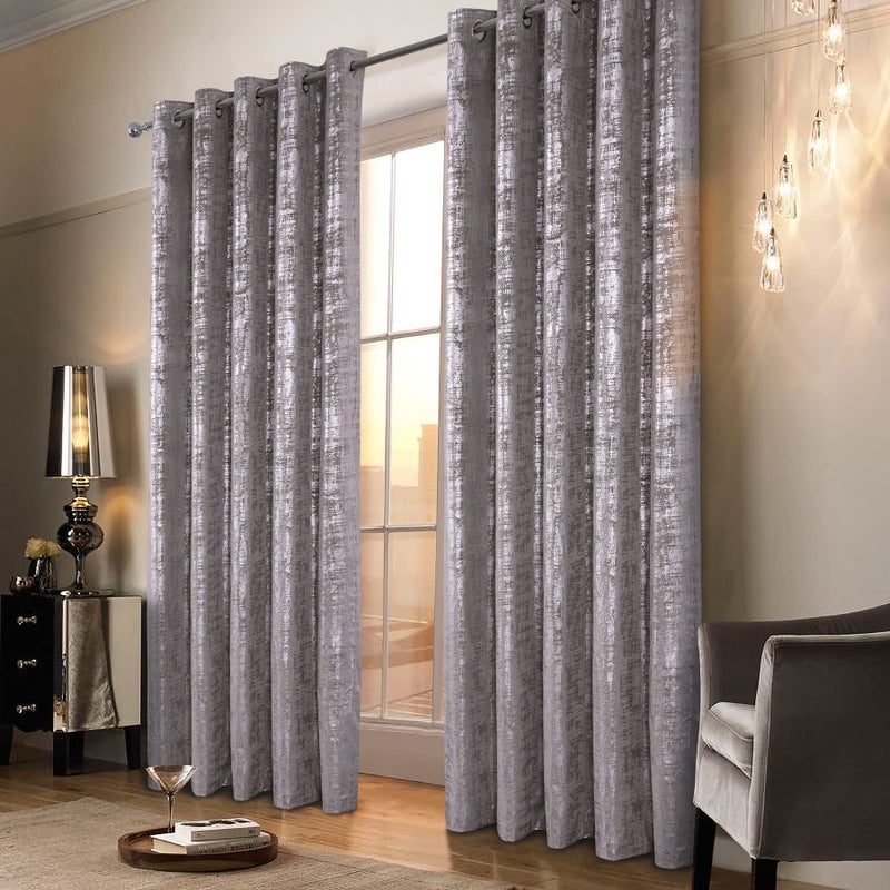 always4u Champagne Soft Velvet Curtains 95 Inch Length Luxury Bedroom Curtains Silver Foil Print Window Treatments for Living Room Bedroom Set of 2