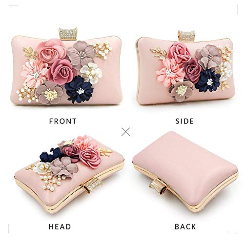 INOVERA (LABEL) Women's Floral Evening Clutch Ladies Party Wedding Purse Bag (Rose Gold) - Image 3