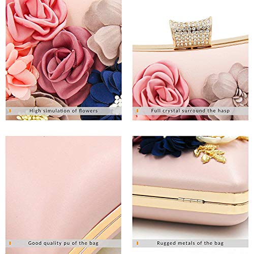 INOVERA (LABEL) Women's Floral Evening Clutch Ladies Party Wedding Purse Bag (Rose Gold) - Image 4