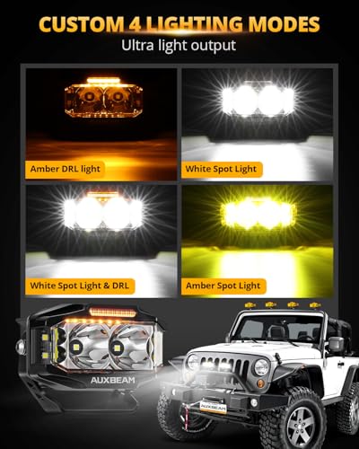 Auxbeam VMAX Series LED Light Pod 270 Side Shooter LED Offroad Lights with Amber DRL 4 Inch Auxiliary Ditch Light for Truck ATV Jeep Ford - Image 3