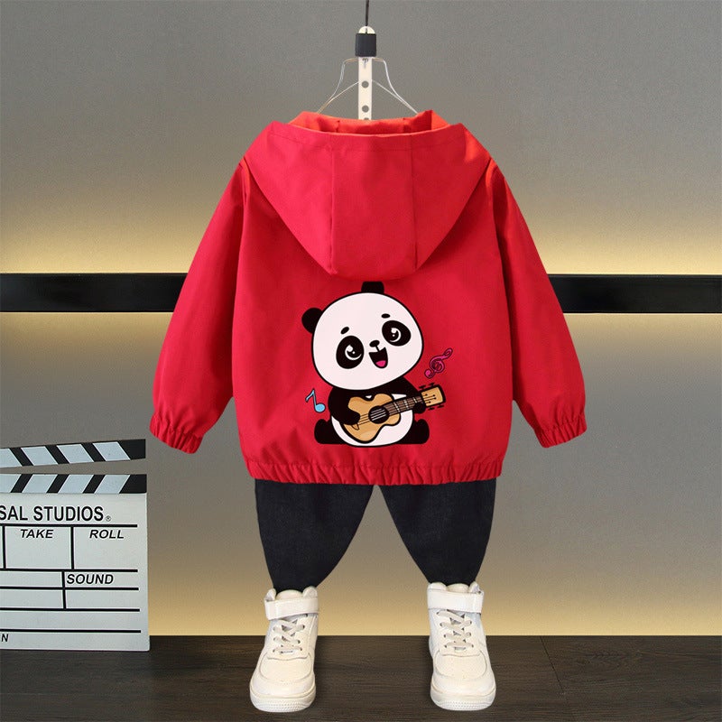Boys Coat Spring and Autumn 2025 New Childrens Charge Clothes Spring Top Big Boys Handsome Trendy Childrens Clothes Red (singing panda) 