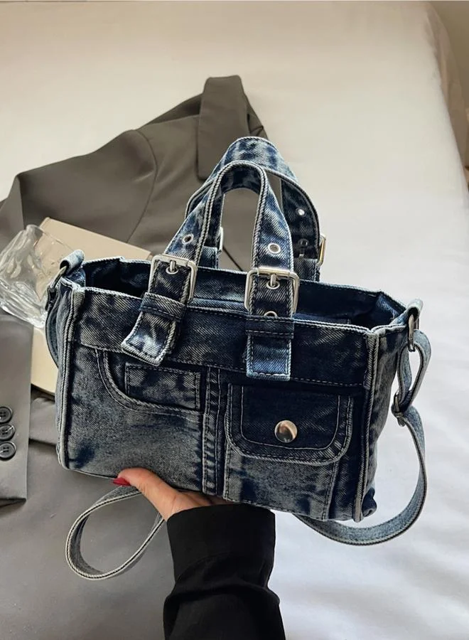 تايك تو Blue Denim Handbag with Flap Pocket