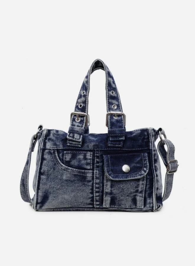 تايك تو Blue Denim Handbag with Flap Pocket