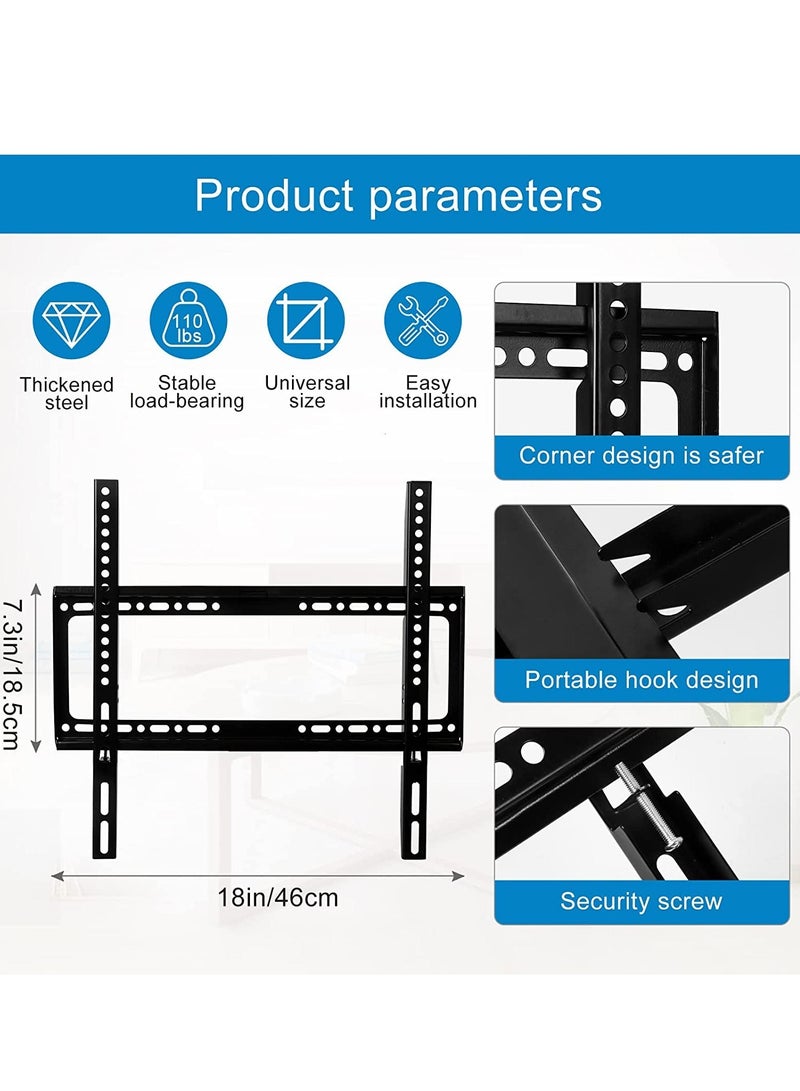 TV Wall Mount 26-60 Inches Ultra Strong Slim Fixed TV Bracket Heavy Duty Ultra Super Strong 50KG TV Wall Mount with Wall Fixing Kit for Flat Curved Screen TV LED, LCD OLED and Plasma 50Kg - Image 2