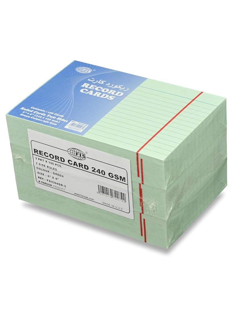 FIS® Ruled Record Cards or Index Cards, Size:6"x4" Inches (152x102mm), Two Sides Single Ruled, 240gsm, 100 Sheets Per Packet, Packet of 3 Pieces, Green Color-FSIC64GR-3 - Image 4