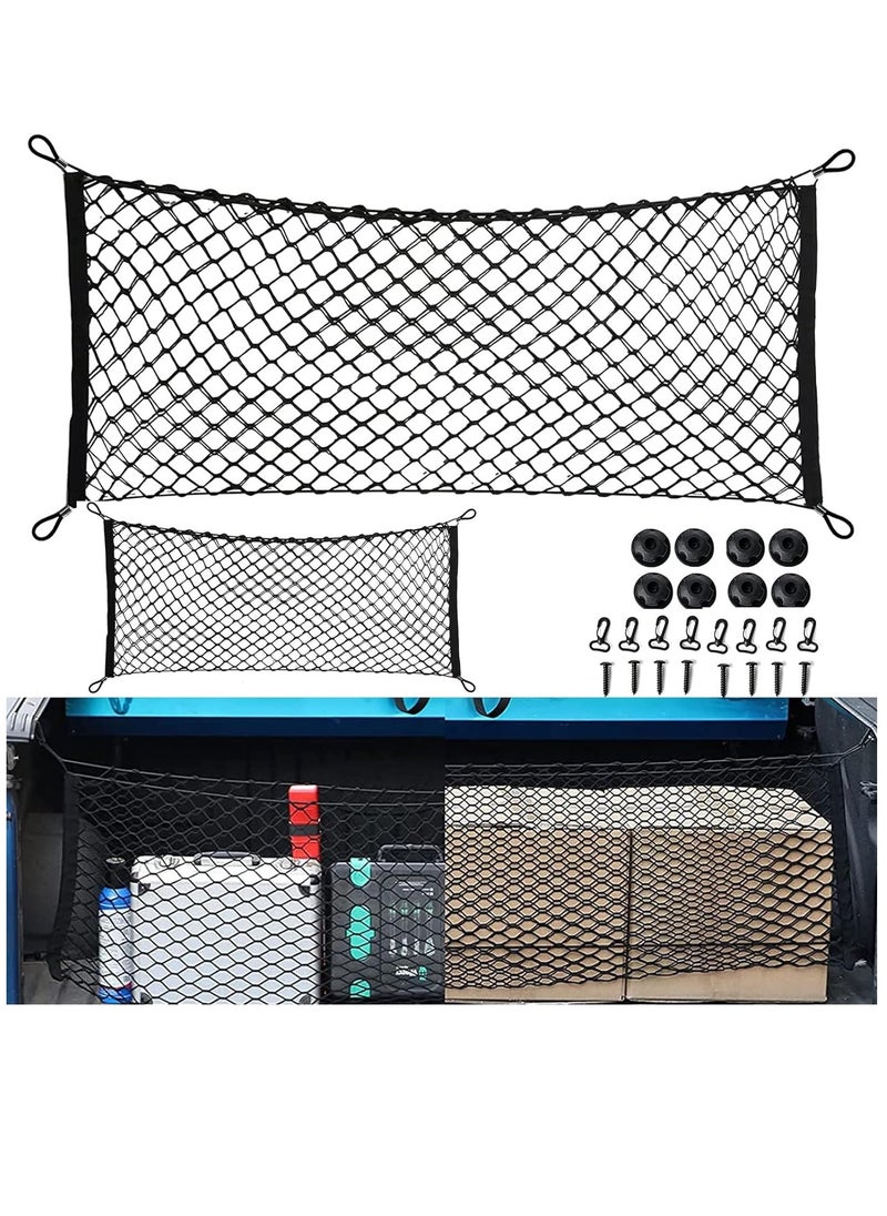 RATSAW 2Pcs Trunk Cargo Net  Cargo Net Trunk Bed Organizer with Hooks Multifunctional Double Layer Cargo Net Stretchable Adjustable Elastic Car Ceiling Cargo Net for SUVs Cars and Trucks  2Pcs Black  - Image 1