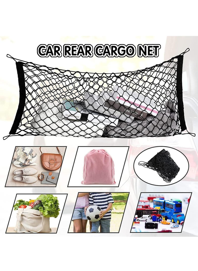 RATSAW 2Pcs Trunk Cargo Net  Cargo Net Trunk Bed Organizer with Hooks Multifunctional Double Layer Cargo Net Stretchable Adjustable Elastic Car Ceiling Cargo Net for SUVs Cars and Trucks  2Pcs Black  - Image 2