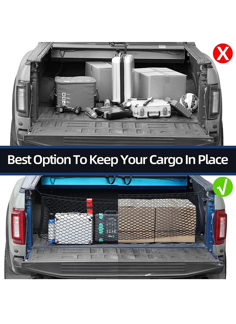 RATSAW 2Pcs Trunk Cargo Net  Cargo Net Trunk Bed Organizer with Hooks Multifunctional Double Layer Cargo Net Stretchable Adjustable Elastic Car Ceiling Cargo Net for SUVs Cars and Trucks  2Pcs Black  - Image 4