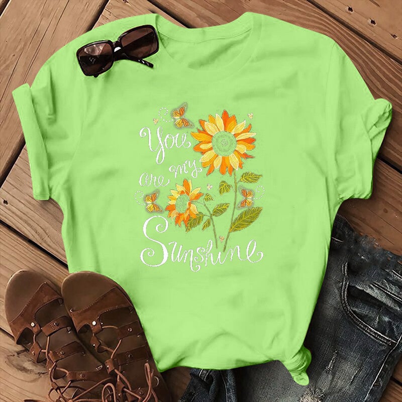 wish sale butterfly sunflower pattern printed short sleeve t-shirt