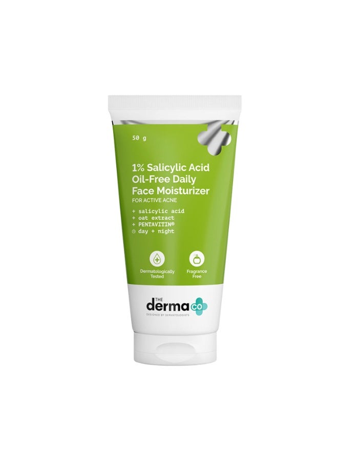 ذا ديرما كو مرطب الوجه الخالي من الزيوت بحمض الساليسيليك 1% من The Derma Co مع مستخلص الشوفان لحب الشباب النشط - 50 جم - Image 1