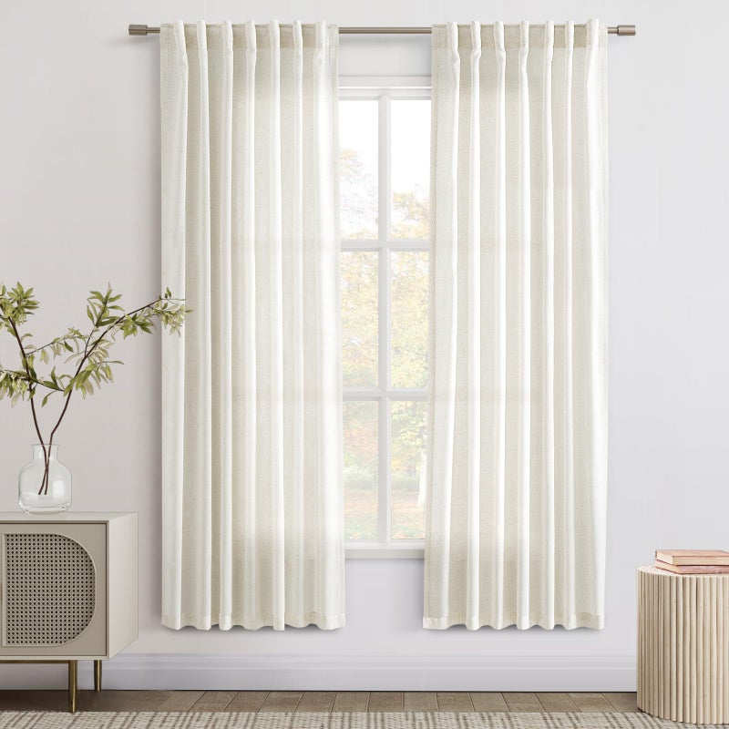 Joywell Ivory Cream Sheer Linen Curtains 72 Inch Length 2 Panels Set for Bedroom Pinch Pleated Back Tab Cotton Flax Linen Drapes White Oatmeal Neutral Modern Farmhouse Curtains for Dining Room Window - Image 2