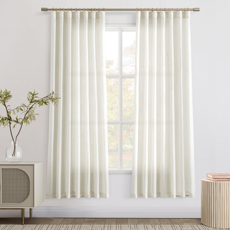 Joywell Ivory Cream Sheer Linen Curtains 72 Inch Length 2 Panels Set for Bedroom Pinch Pleated Back Tab Cotton Flax Linen Drapes White Oatmeal Neutral Modern Farmhouse Curtains for Dining Room Window - Image 1